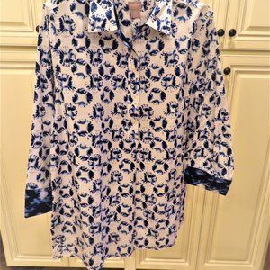 NEW Chico Roll Cuff No Iron Blue & White Shirt Blouse Top size 2.5 Large